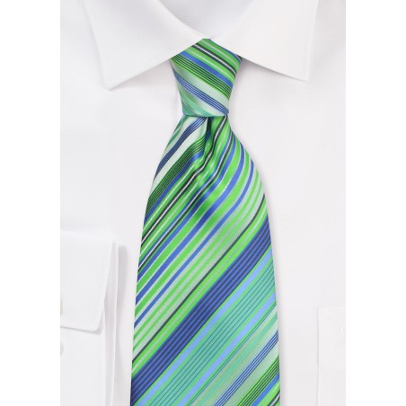 Turquoise-Blue Striped Tie in Extra Long