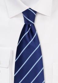 Navy Blue Striped Tie in XL Length