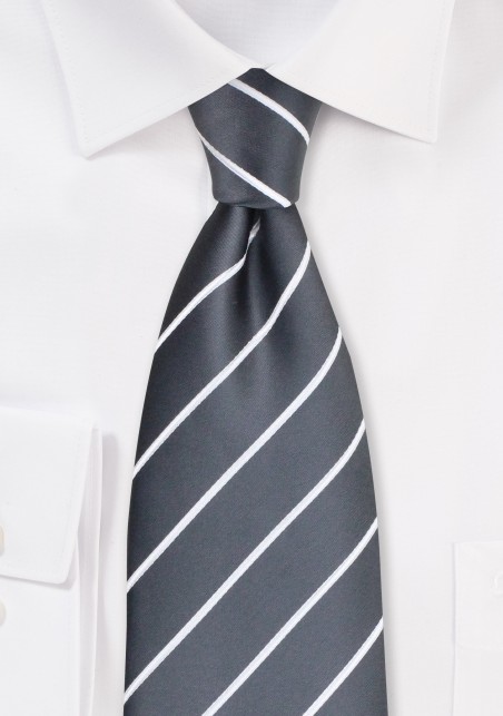 Gray and White Striped Kids Tie