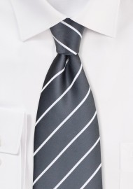 Gray and White Striped Kids Tie