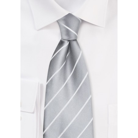 Formal Silver Striped Tie in XL Length