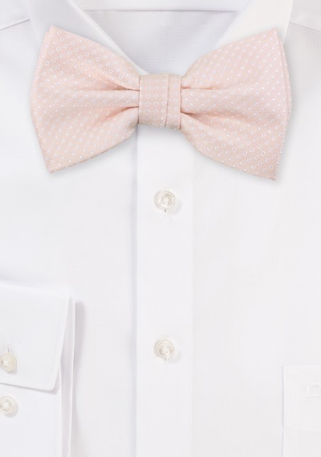 Blush Pink Bow Tie with White Pin Dots