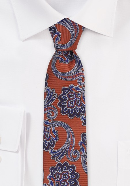 Skinny Autumn Paisley Tie in Copper