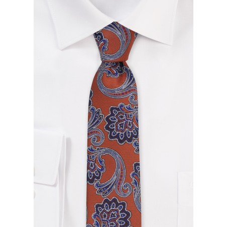 Skinny Autumn Paisley Tie in Copper