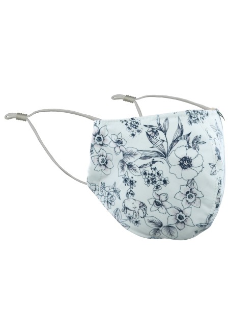 Floral Sketch Filter Mask in White and Ink Blue