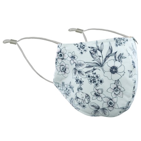 Floral Sketch Filter Mask in White and Ink Blue