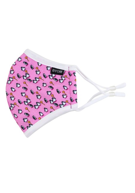 Penguin Print Mask for Kids in Pink