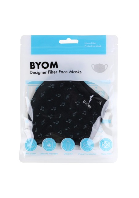 Kids Mask in Black with Music Notes in Mask Bag