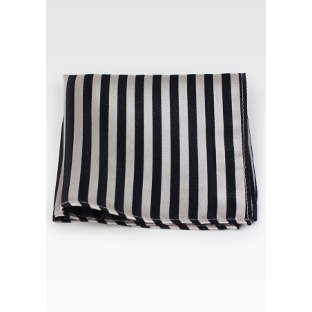 Striped pocket square in black and champagne in pure silk