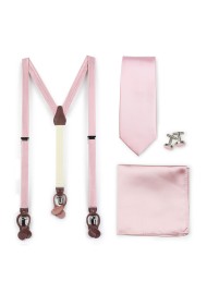 Wedding Suspender and Necktie Set in Soft Pink
