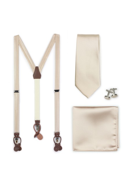 Wedding Suspender and Necktie Set in Champagne