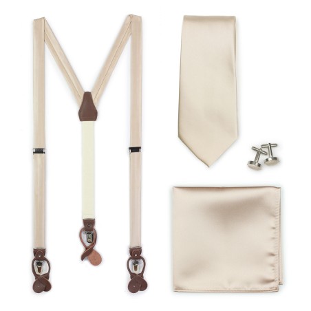 Wedding Suspender and Necktie Set in Champagne