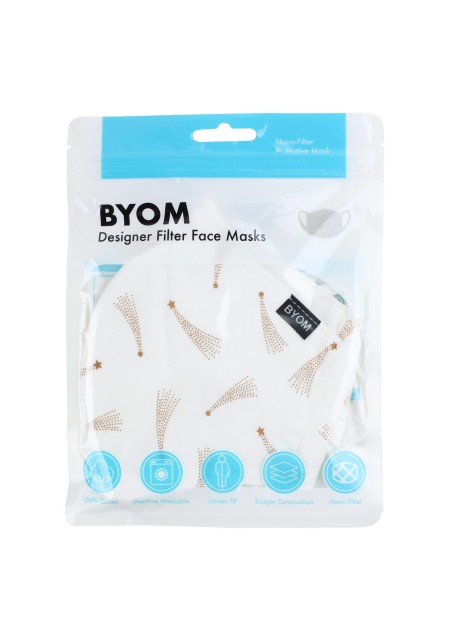 White Mask with Gold Shooting Stars in Mask Bag