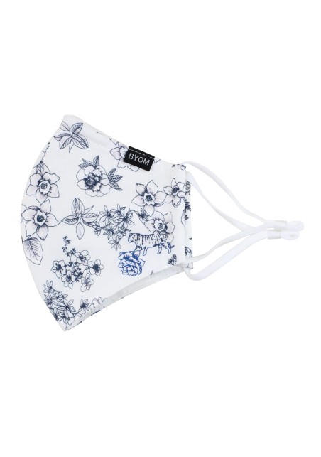 Floral Sketch Filter Mask in White and Ink Blue