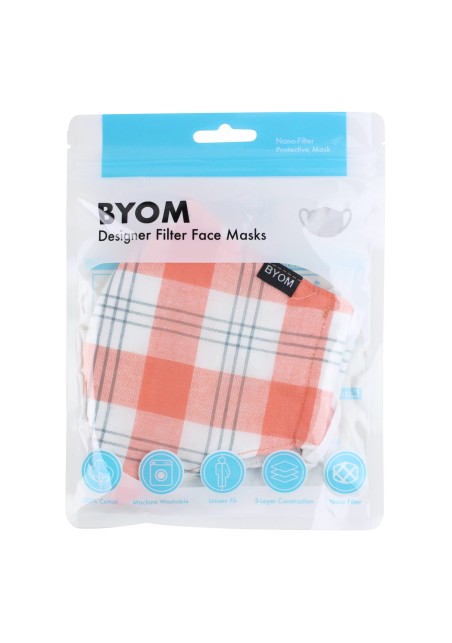 Peach and White Tartan Plaid Mask in Mask Bag