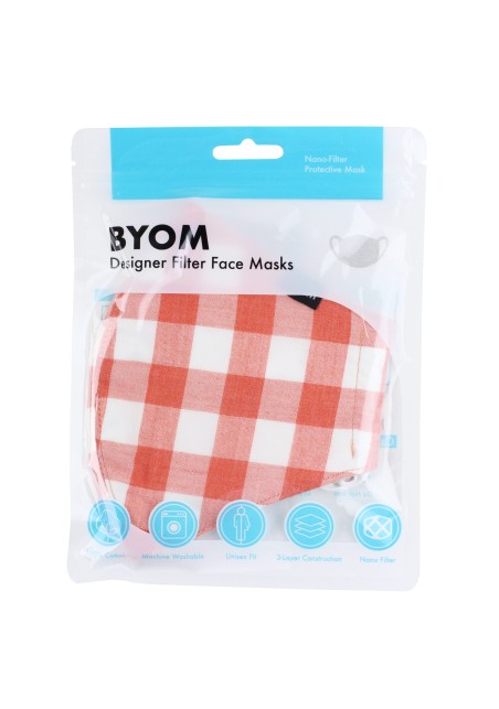 Peach Orange Gingham Check Mask in Mask Bag