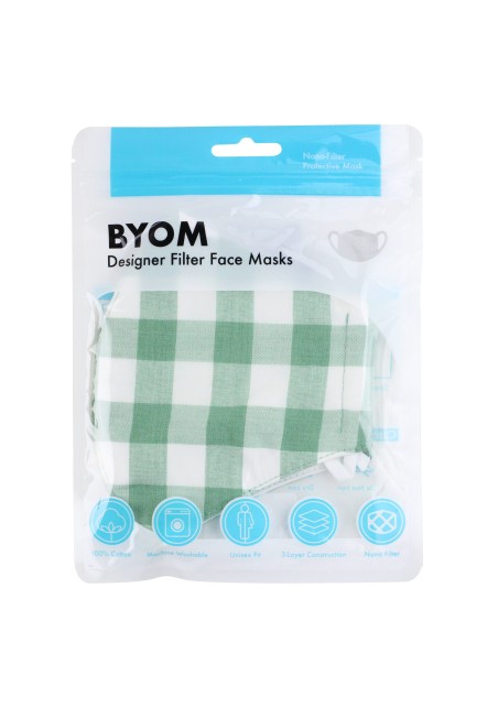 Tea Green Gingham Check Mask in Mask Bag