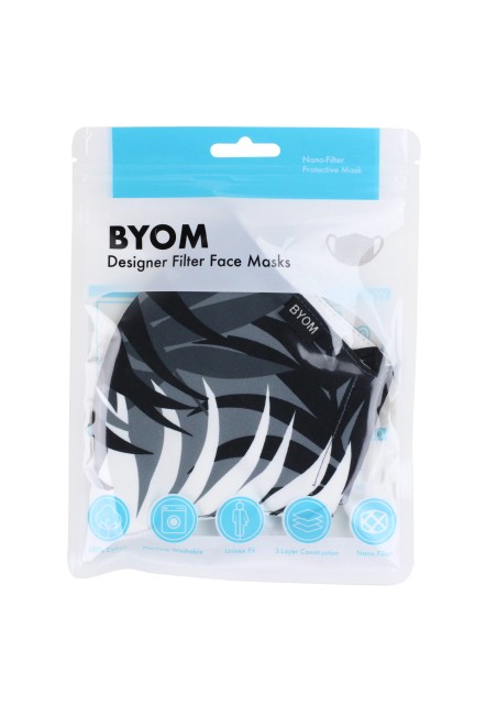 Palm Leaf Print Mask in Black and Gray in Mask Bag