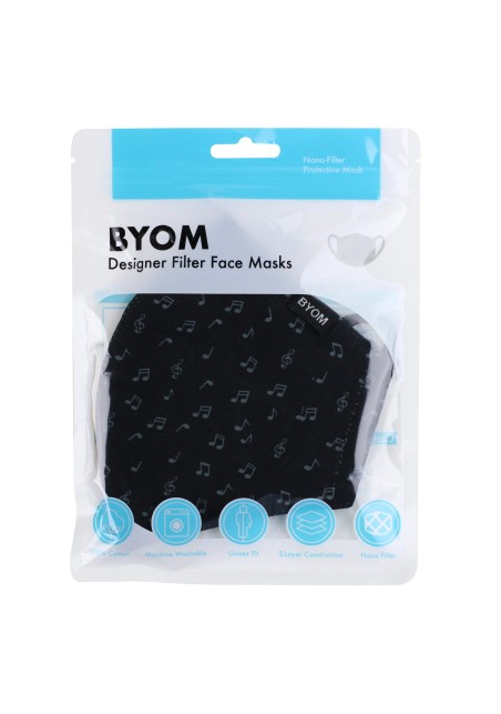 Black Mask with Music Notes in Mask Bag