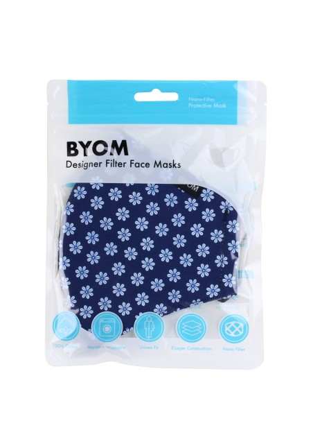 Navy Masks with English Daisy Print in Mask Bag