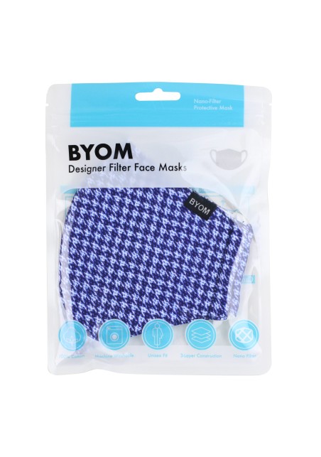 Fine Houndstooth Check Mask in Navy in Mask Bag