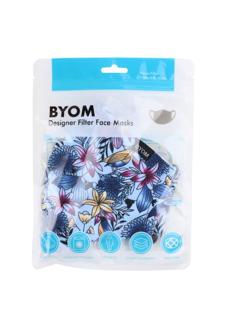 Japanese Floral Mask in Light Blue in Mask Bag