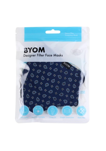 Foulard Paisley Print Filter Mask in Navy in Mask Bag