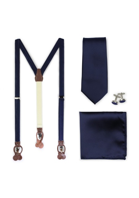 Wedding Suspender and Necktie Set in Navy