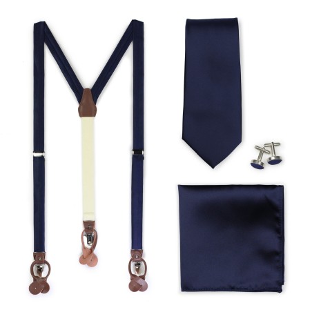 Wedding Suspender and Necktie Set in Navy