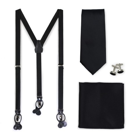 Formal Tie and Dress Suspender Set in Jet Black