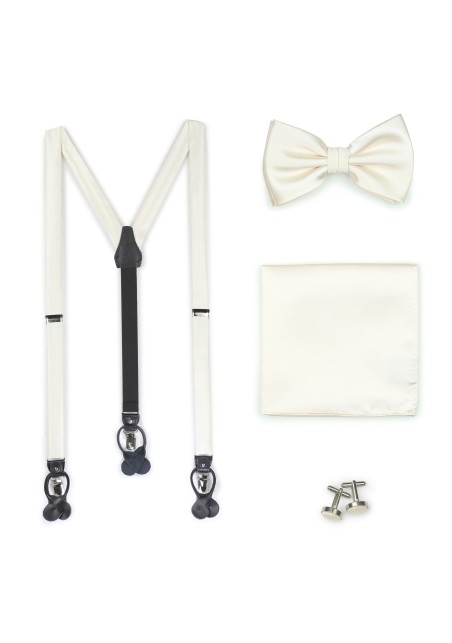 Wedding Suspender Bowtie Set in Ivory Cream