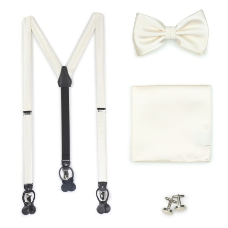 Wedding Suspender Bowtie Set in Ivory Cream