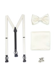 Wedding Suspender Bowtie Set in Ivory Cream