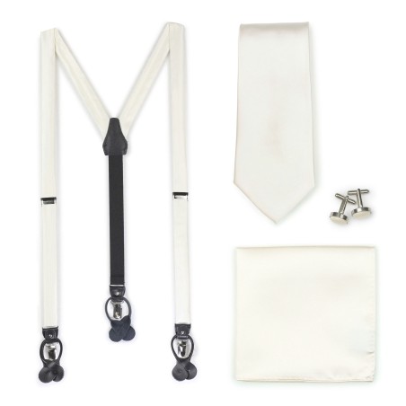 Cream Wedding Suspender and Necktie Set