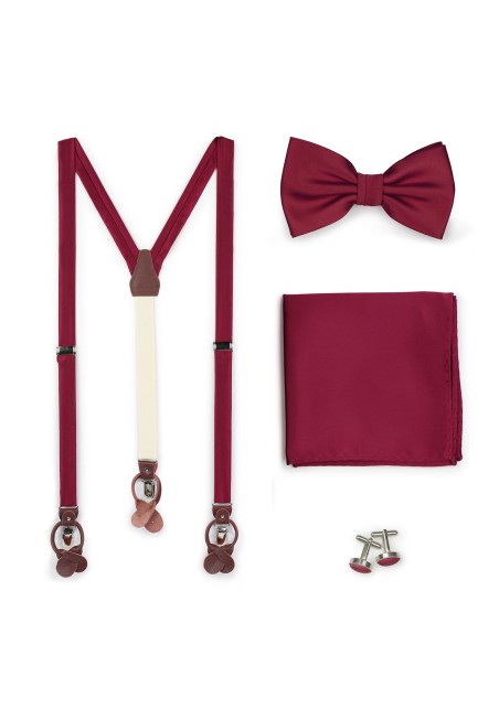 Burgundy Suspender and Bowtie Set