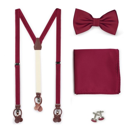 Burgundy Suspender and Bowtie Set