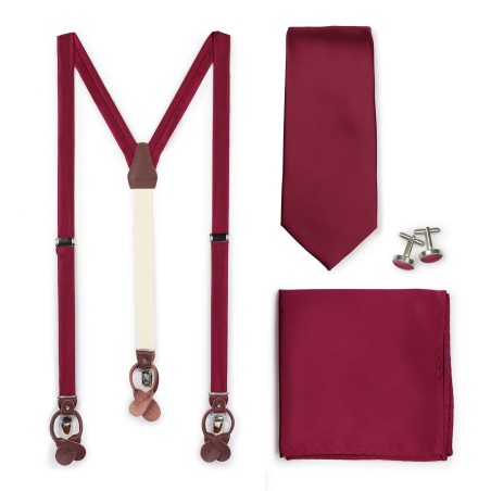 Dress Suspender and Necktie Set in Burgundy