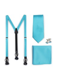 Bold Aqua Suspenders and Necktie Combo Set