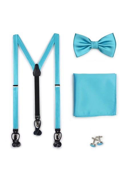 Bold Aqua Bow Tie and Suspender Set
