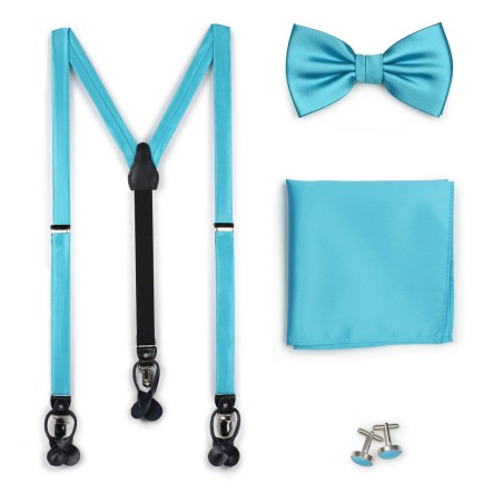 Bold Aqua Bow Tie and Suspender Set