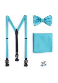 Bold Aqua Bow Tie and Suspender Set