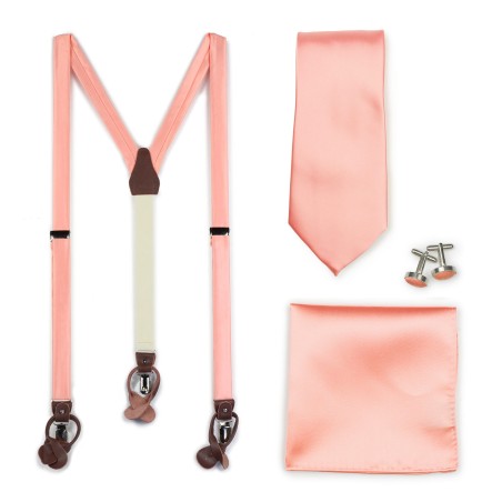 Tropical Peach Wedding Suspender and Necktie Set