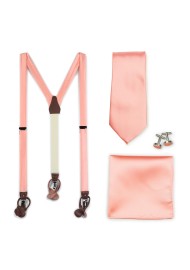 Tropical Peach Wedding Suspender and Necktie Set