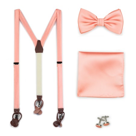 Tropical Peach Wedding Suspender and Bow Tie Set