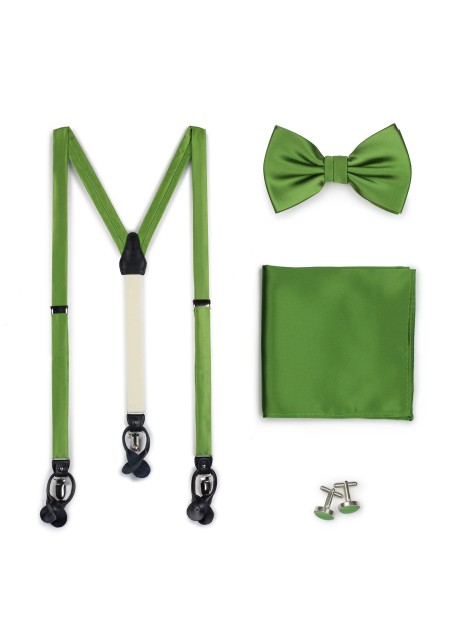 Clover Green Wedding Suspender and Bow Tie Set