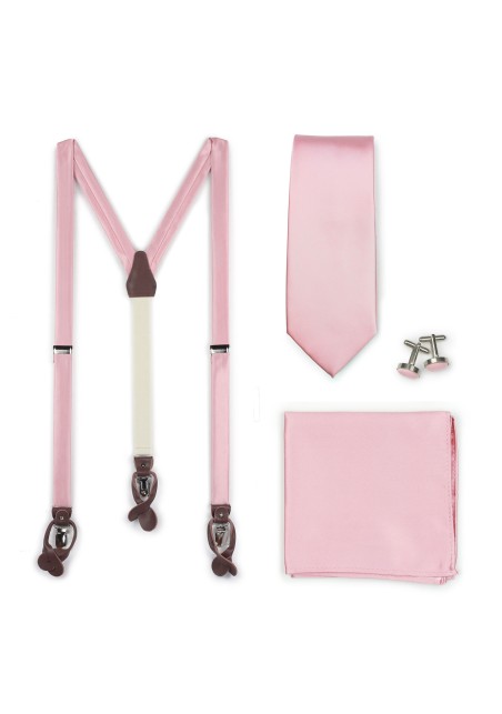 Petal Pink Fabric Suspender and Tie Set