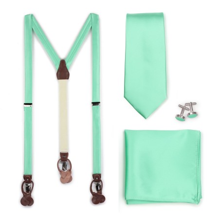 Shiny Mint Colored Suspender and Necktie Combo Set