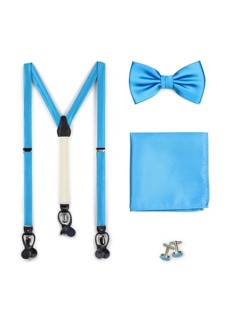 Cyan Blue Suspenders and Bow Tie Set