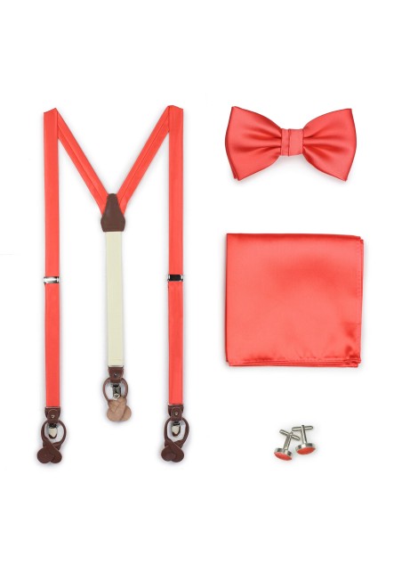 Neon Coral Suspender Bow Tie Set