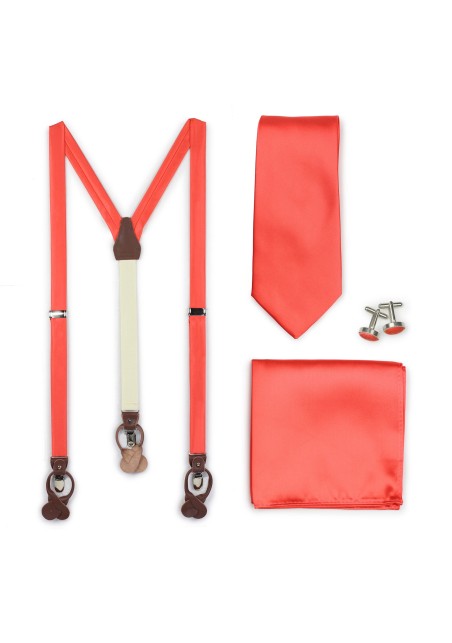 Neon Coral Necktie and Suspender Combo Set